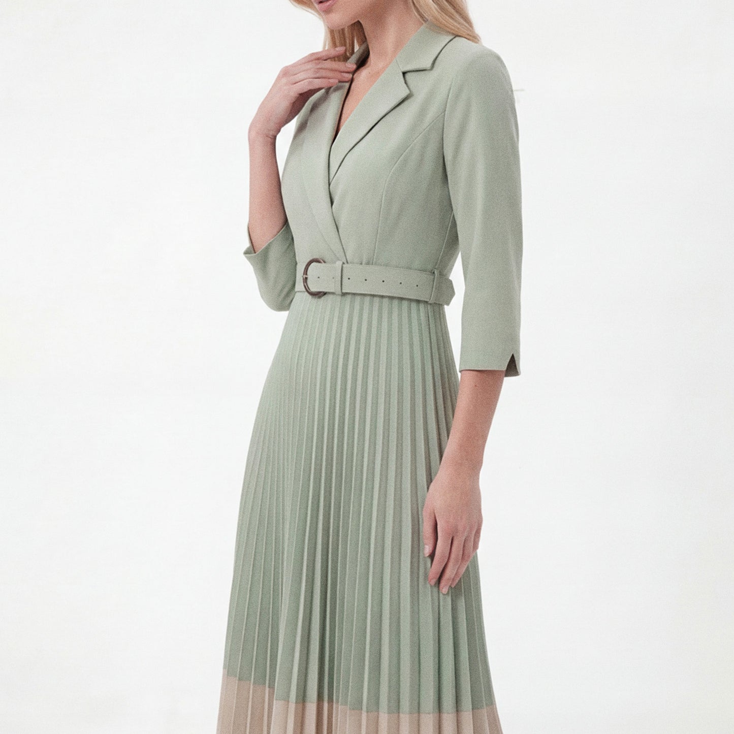 Belted Two-Tone Midi Dress
