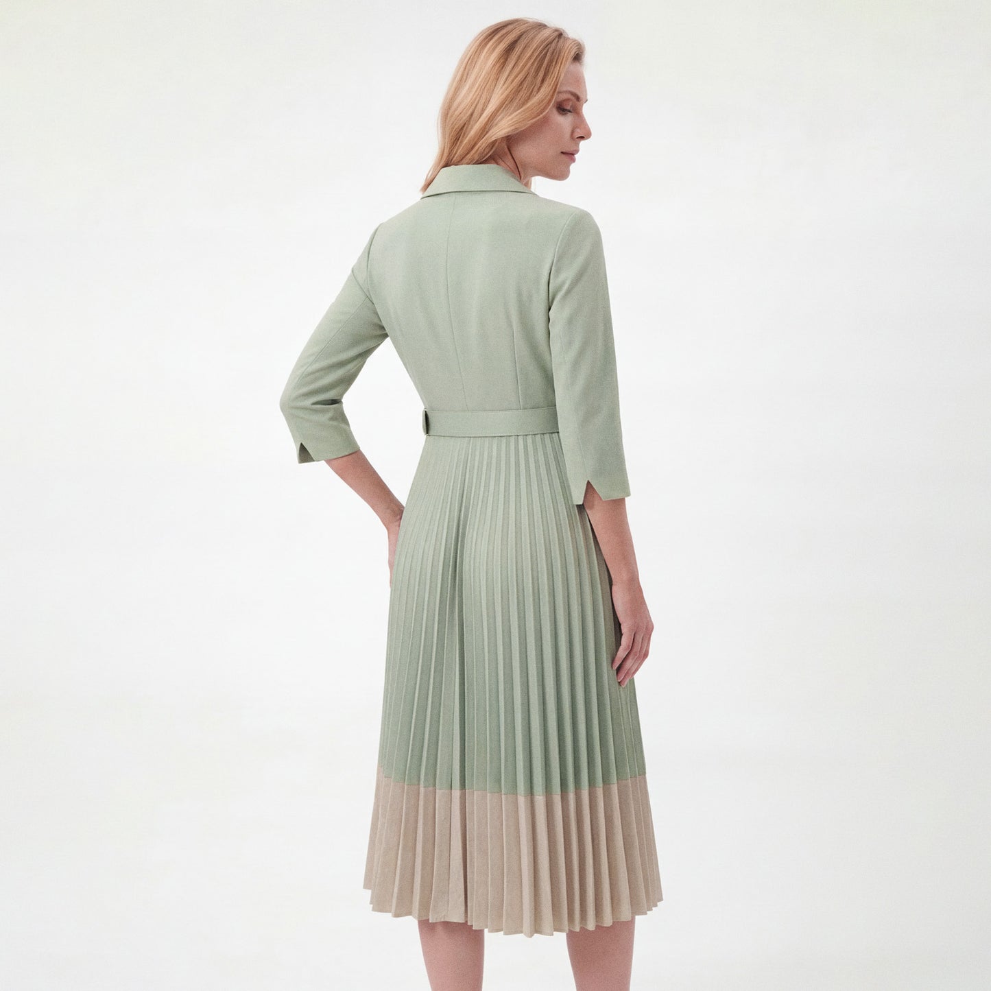 Belted Two-Tone Midi Dress