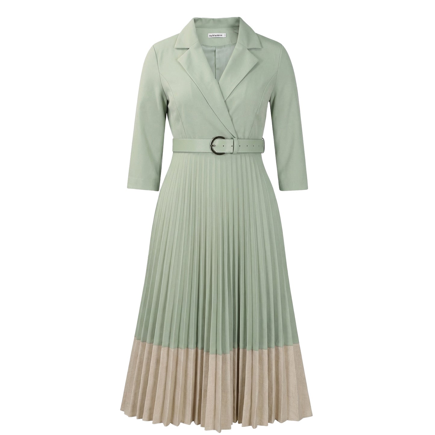Belted Two-Tone Midi Dress