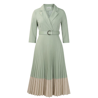 Belted Two-Tone Midi Dress