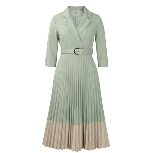 Belted Two-Tone Midi Dress