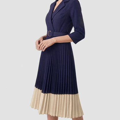 Belted Two-Tone Midi Dress