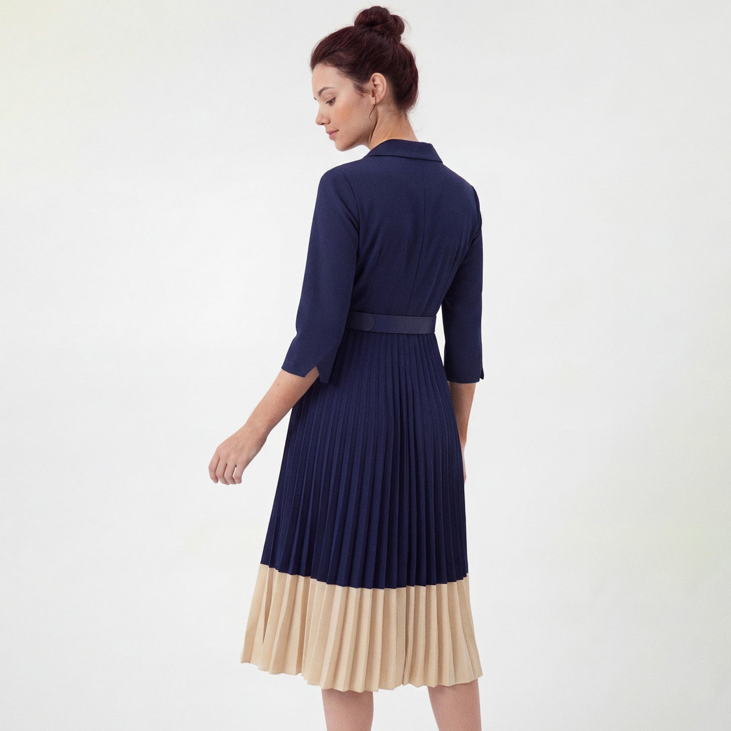 Belted Two-Tone Midi Dress