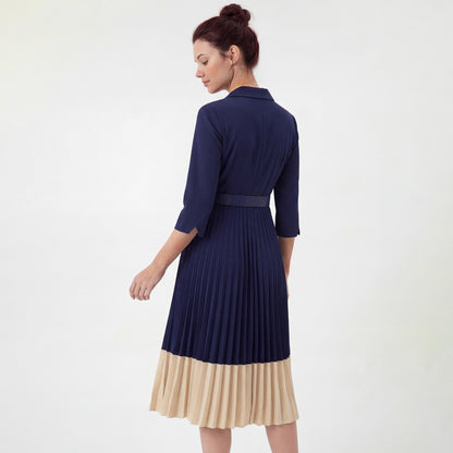 Belted Two-Tone Midi Dress