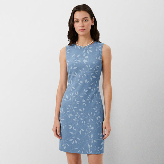 Light Blue Nature Print Sleeveless Dress
