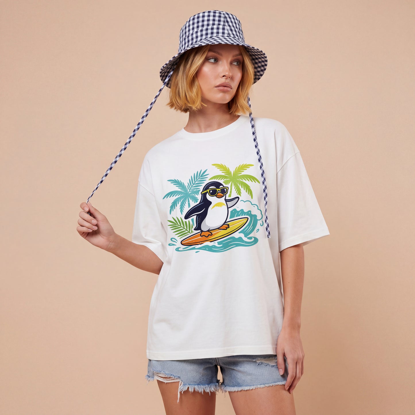Women's Surf Penguin Graphic Crew Neck Tee