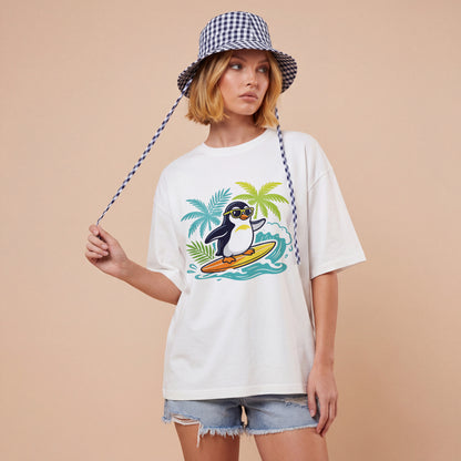Women's Surf Penguin Graphic Crew Neck Tee