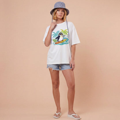 Women's Surf Penguin Graphic Crew Neck Tee