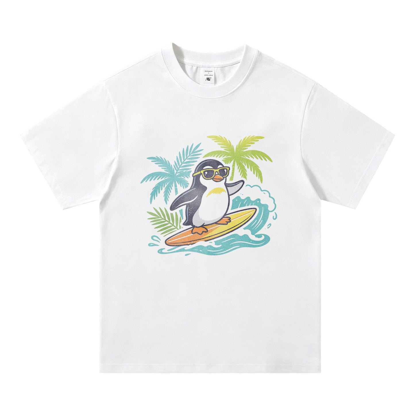 Women's Surf Penguin Graphic Crew Neck Tee