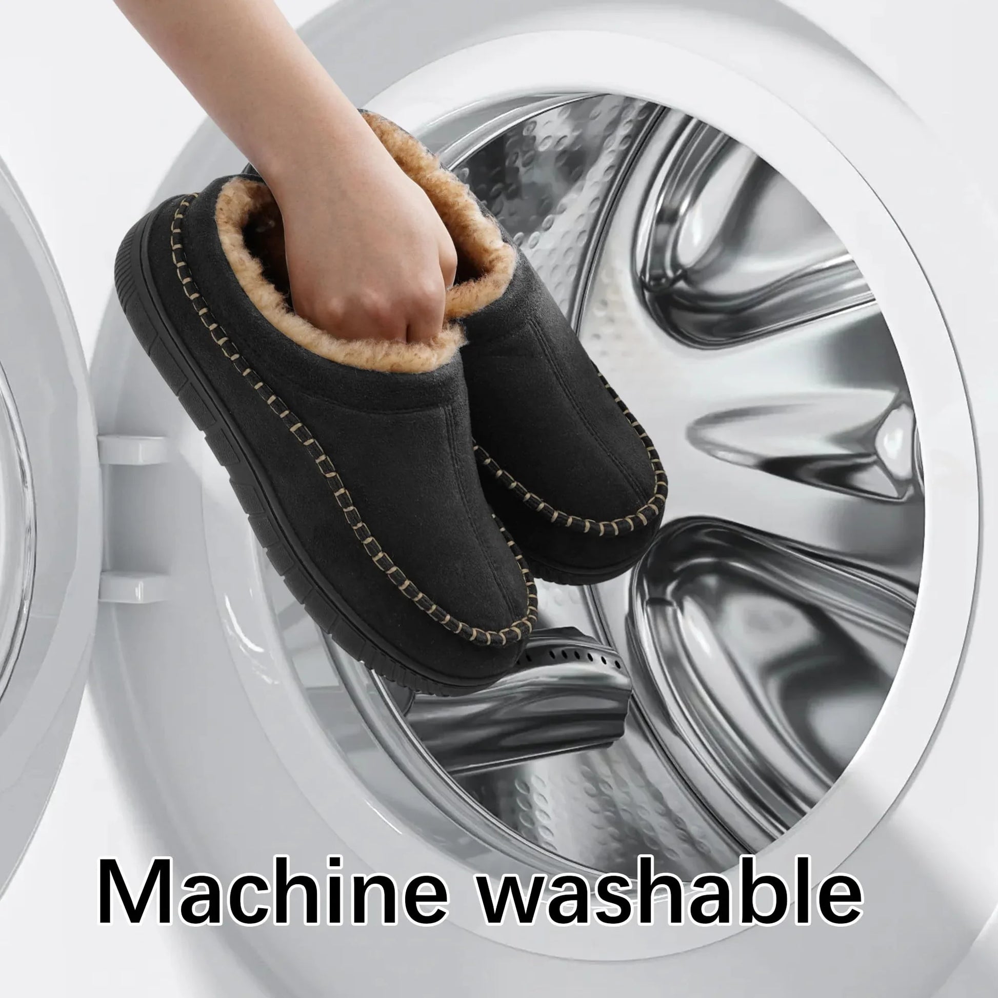 Machine-washable men’s fleece-lined slippers