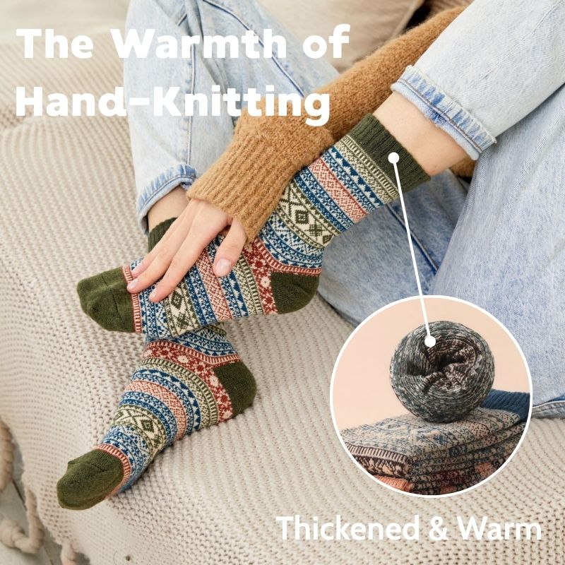 Five-pair Nordic-pattern winter socks – knitted sock warmth detail
