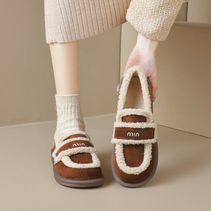 Auldweave women's fleece-lined slip-on loafers – brown pair held from the front