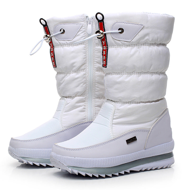 Auldweave women's waterproof mid-calf snow boots – white pair studio view