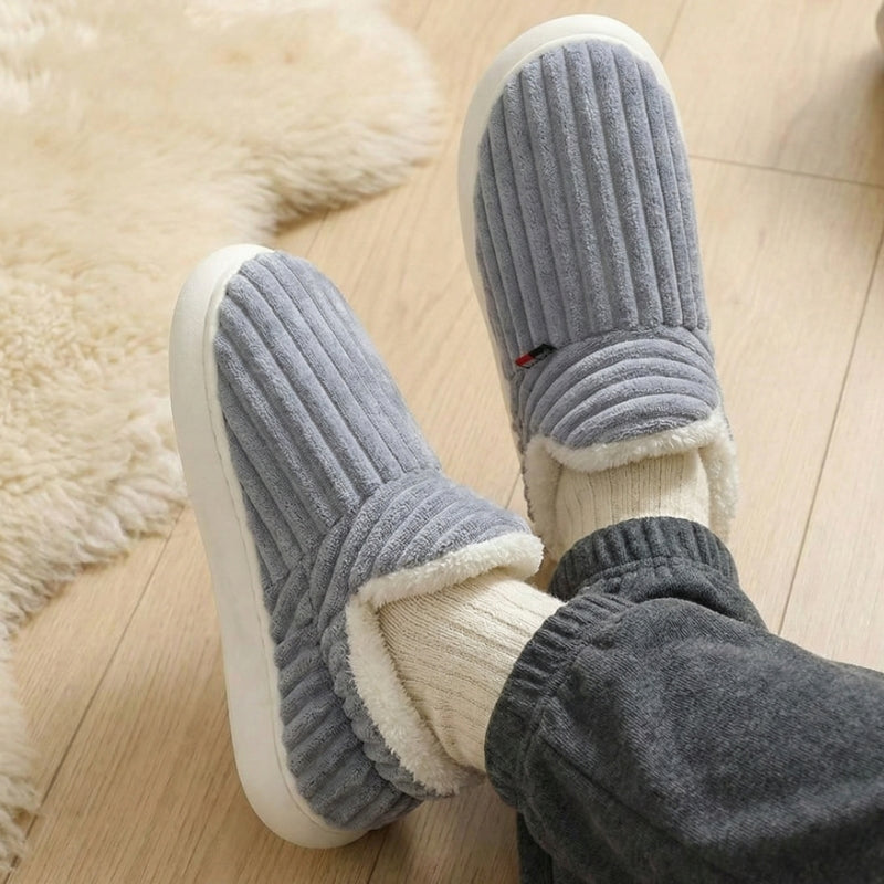 Auldweave unisex corduroy slipper boots – grey slipper boots worn indoors