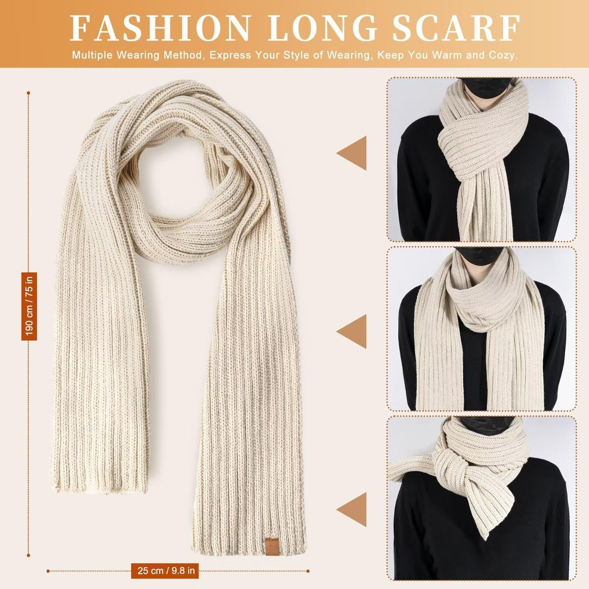 Winter hat scarf and glove set – long scarf styling and dimensions