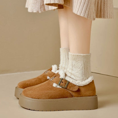 Auldweave women's fleece-lined platform Mary Jane shoes – tan shoes worn from the side