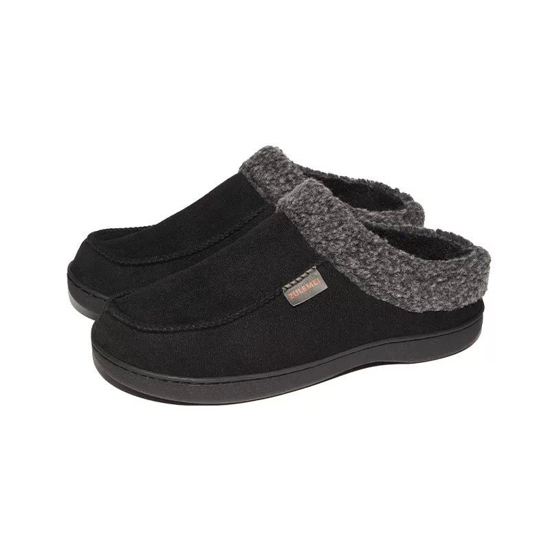 Auldweave men’s wide fit winter slippers – black pair with soft grey lining