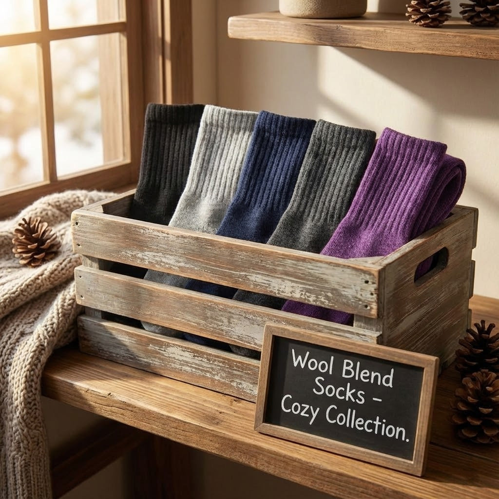 Five-pair winter crew socks – five pairs in a wooden crate