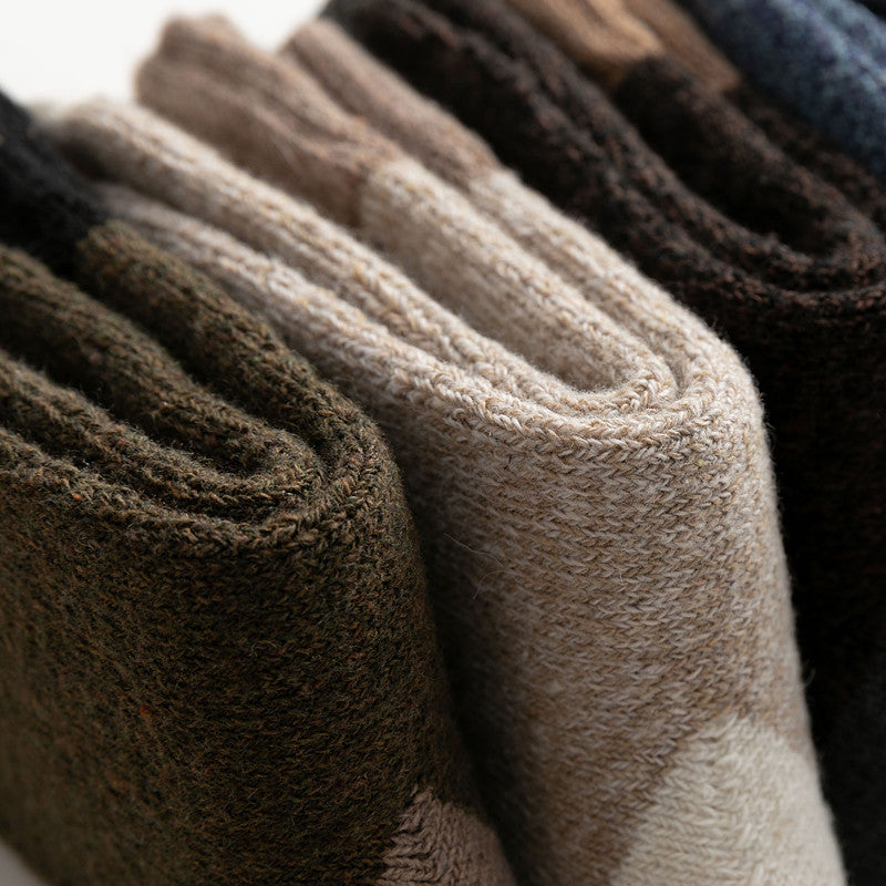 Five-pair winter knit sock set – close-up of ribbed cuffs