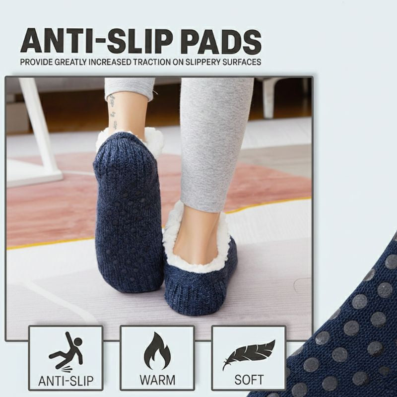 Auldweave unisex soft fleece-lined slipper socks – blue pair with anti-slip grip feature