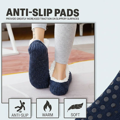 Auldweave unisex soft fleece-lined slipper socks – blue pair with anti-slip grip feature