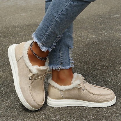 Auldweave women's lightweight fleece-lined winter shoes – beige shoes worn from the side