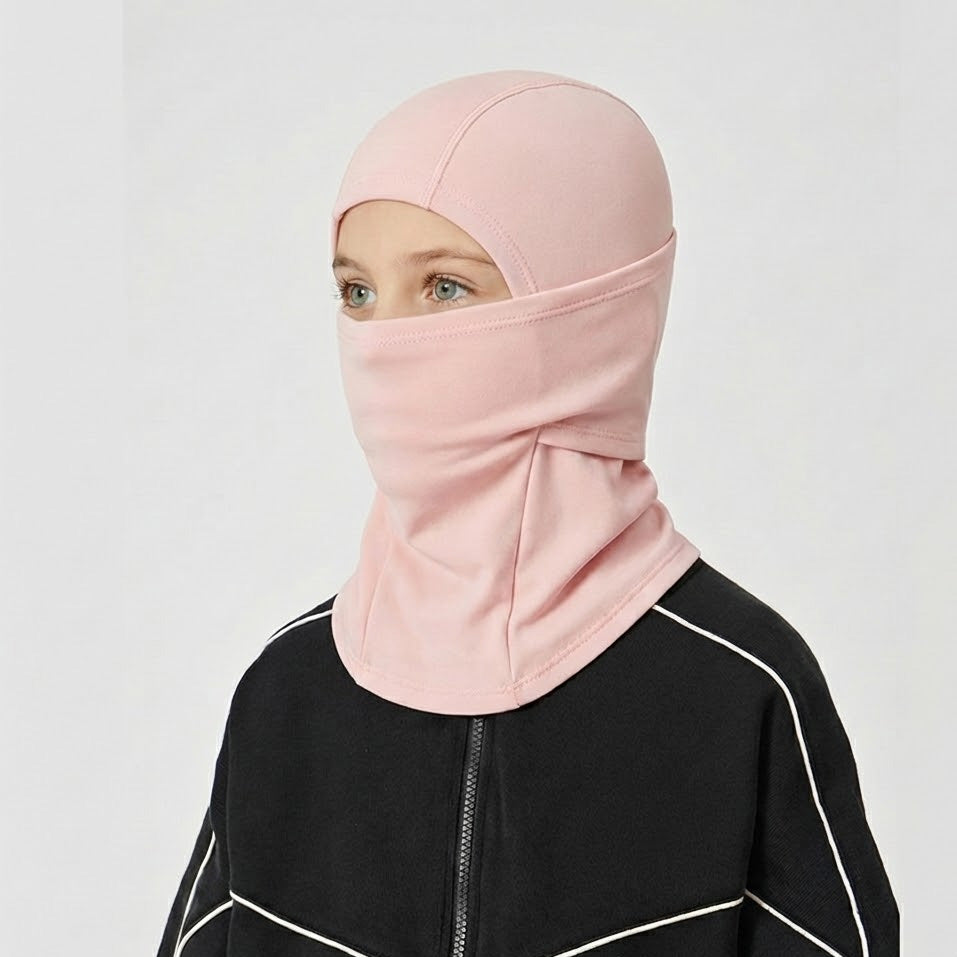 Thermal winter balaclava – pink kids version worn
