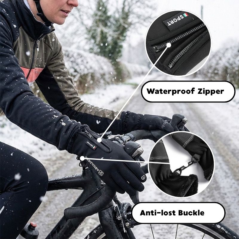 Winter touchscreen gloves – black glove zipper and buckle details
