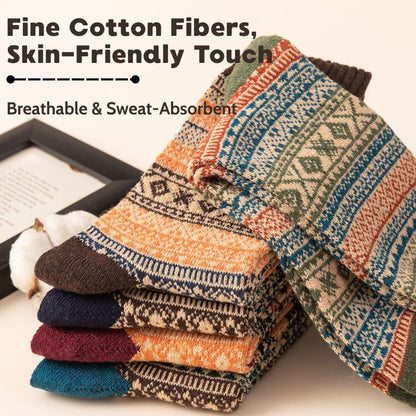 Five-pair Nordic-pattern winter socks – patterned fabric close-up