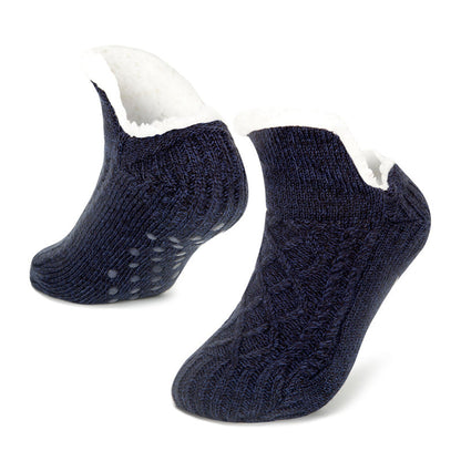 Auldweave unisex soft fleece-lined slipper socks – black pair on a white background