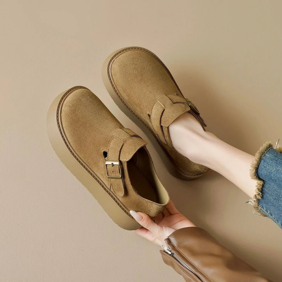 Women's wide fit platform clogs in Khaki product view