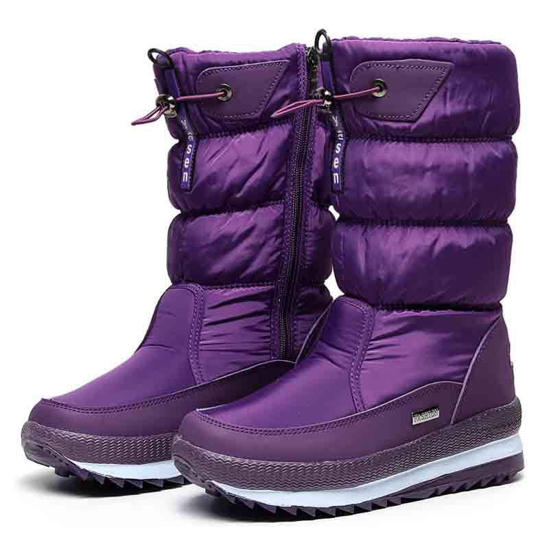Auldweave women's waterproof mid-calf snow boots – purple pair studio view