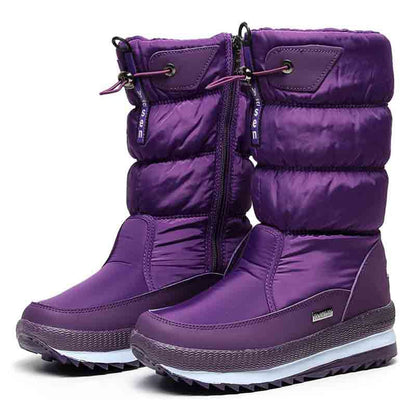 Auldweave women's waterproof mid-calf snow boots – purple pair studio view