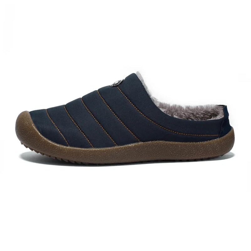 Auldweave unisex fleece-lined winter clogs – navy clog studio side view