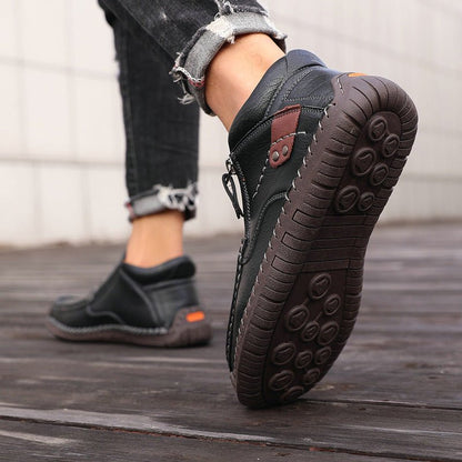 Men's wide fit, cushioned comfort, leather look ankle boots with everyday walking