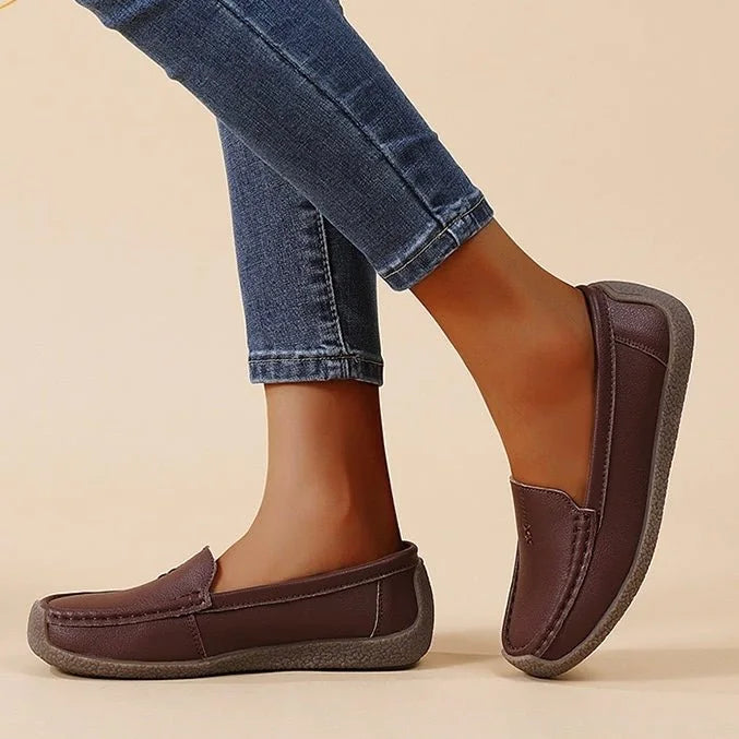 Women's loafers shown on foot