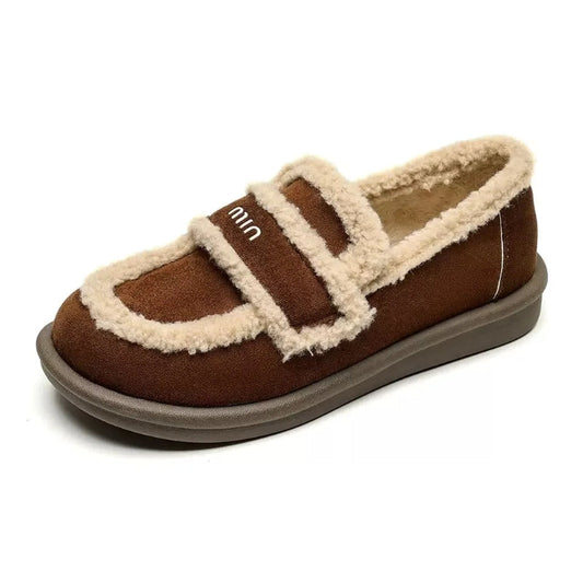 Auldweave women's fleece-lined slip-on loafers – brown loafer studio side view