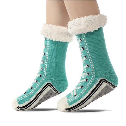 Fleece-lined sneaker-style slipper socks – turquoise pair