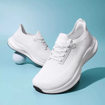 White wide fit knit trainers with a sculpted cushioned sole