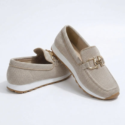 Women's khaki loafers, product view