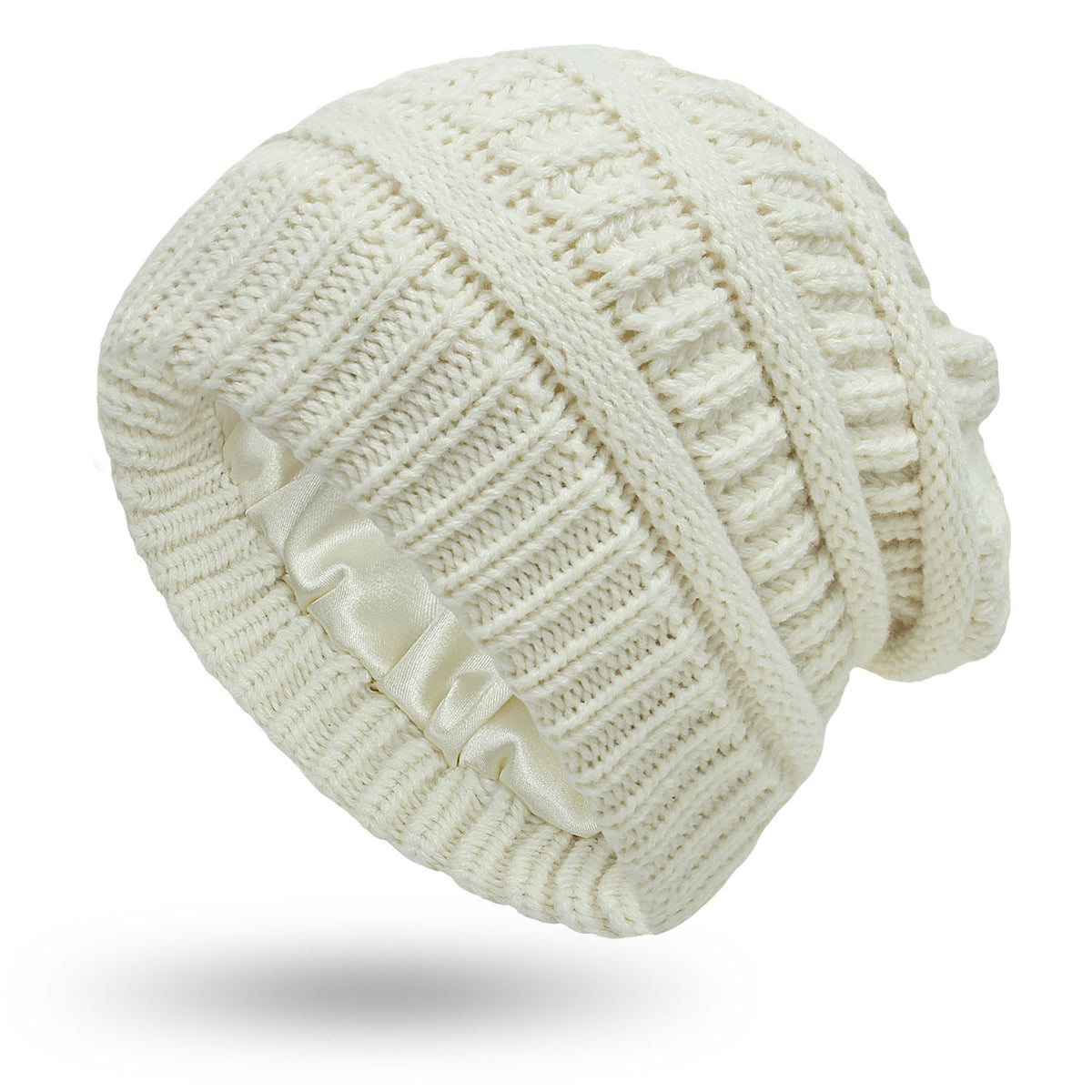Cable-knit winter beanie – cream beanie side view