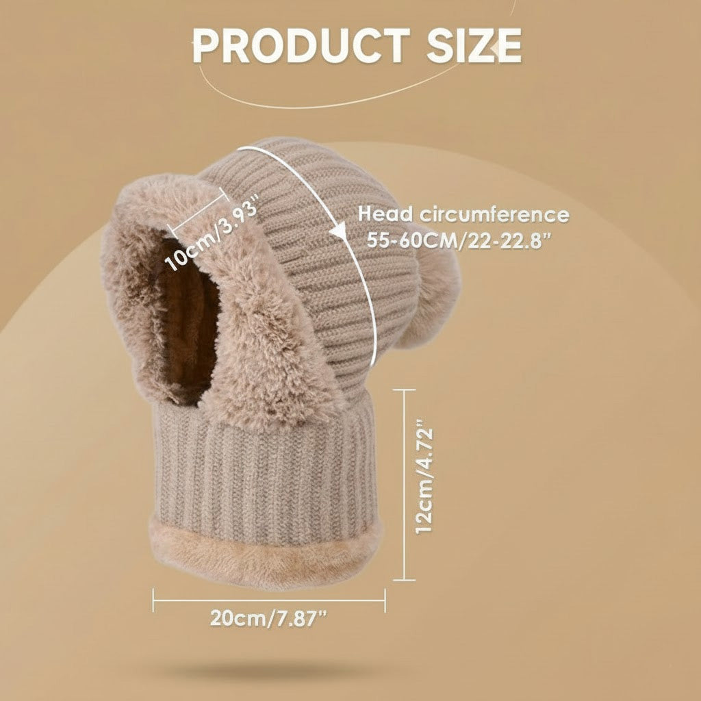 Three-in-one fleece-lined winter hood – head circumference and hood dimensions