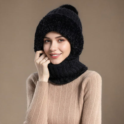Three-in-one fleece-lined winter hood – black hood worn indoors