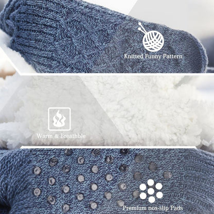 Auldweave unisex soft fleece-lined slipper socks – blue knitted upper, fleece lining and sole details