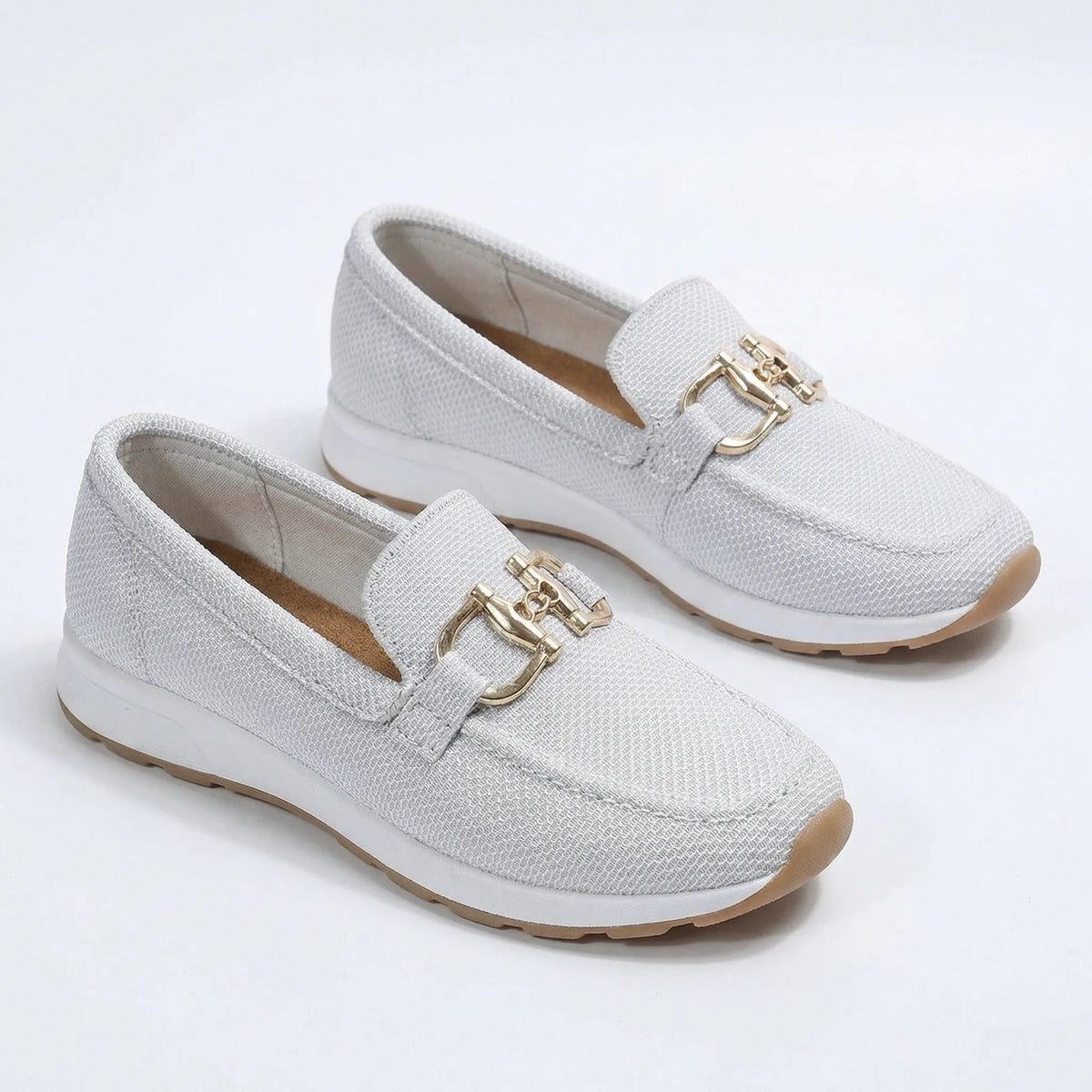 Women's white loafers, product view