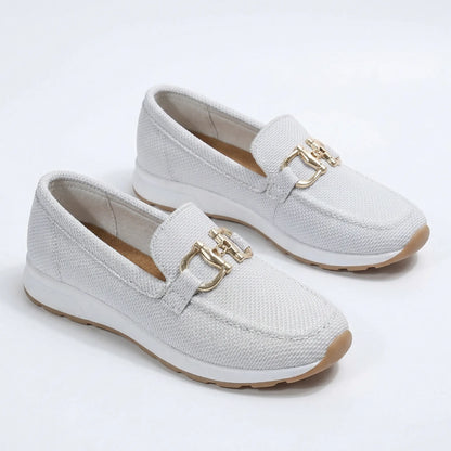 Women's white loafers, product view