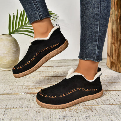 Auldweave women's fleece-lined winter slip-on shoes – black shoes worn from the side