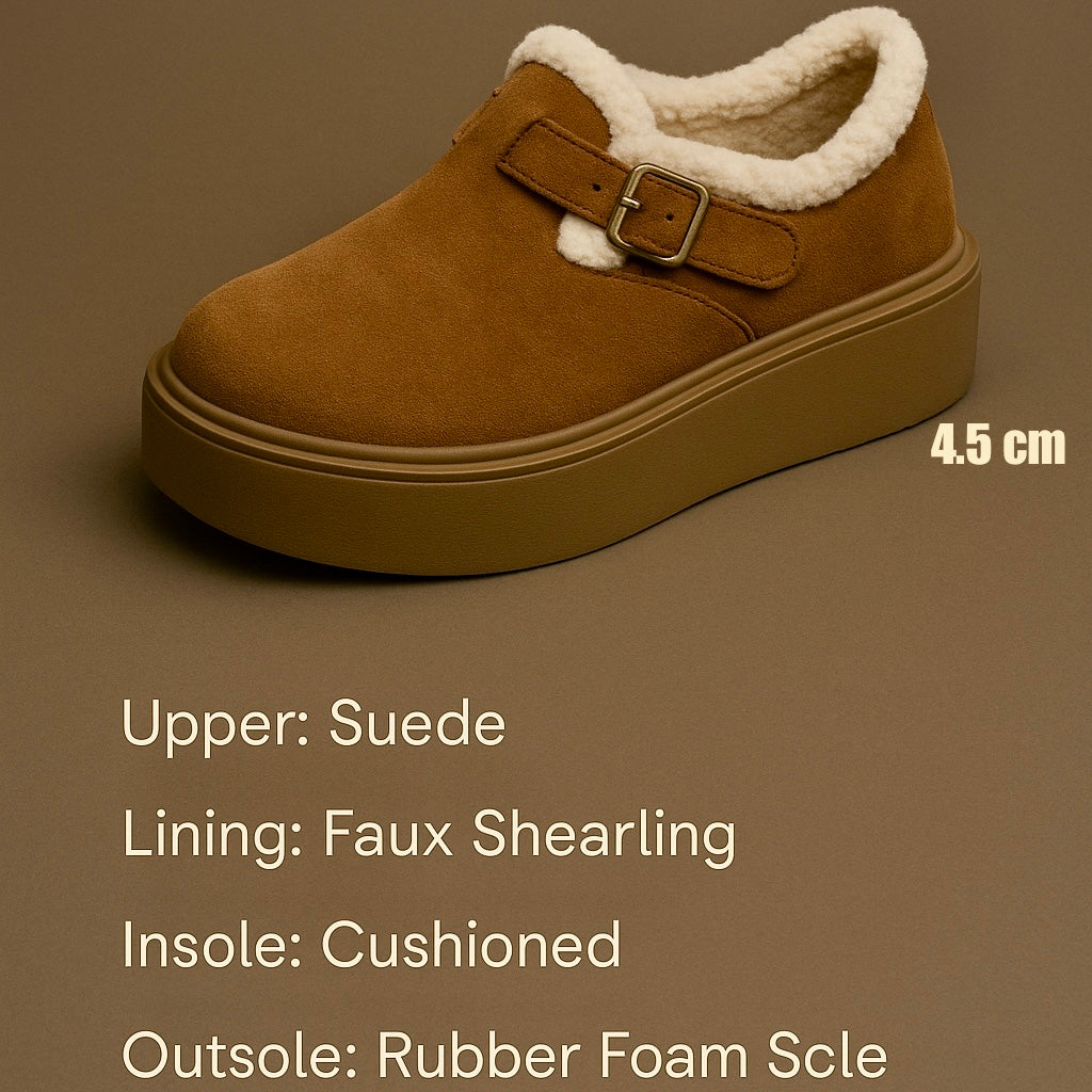 Auldweave women's fleece-lined platform Mary Jane shoes – tan shoe with 4.5 cm platform and material details