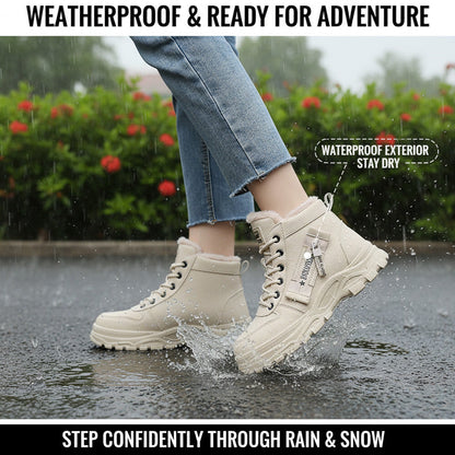 Auldweave women's fleece-lined winter ankle boots – beige boots worn in wet weather