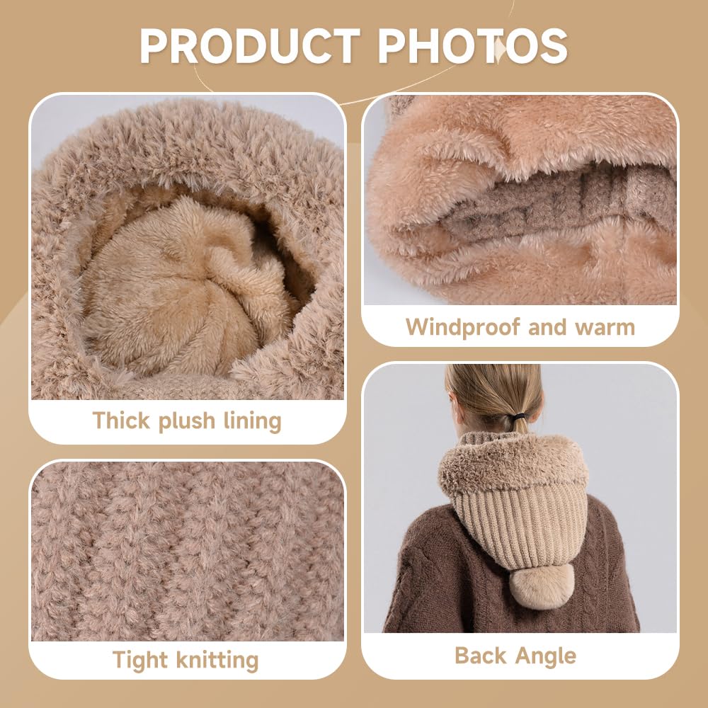 Three-in-one fleece-lined winter hood – plush lining and rear knit details